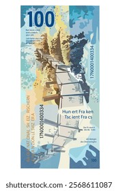 Vector stylized illustration of 100 Swiss francs from the back