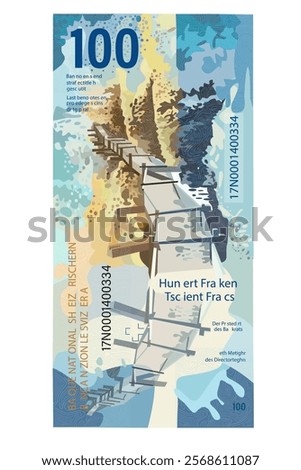 Vector stylized illustration of 100 Swiss francs from the back