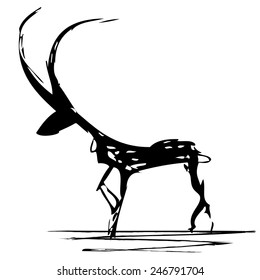 vector stylized illustration of antelope in black and white colors
