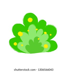 Vector stylized illustration of bush, grass, Design element in green colors with textures.