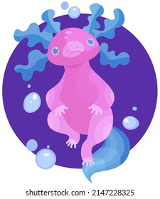 Vector stylized illustration of cute axolotl
