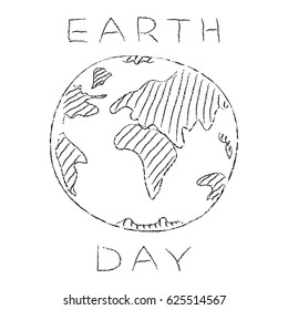 vector stylized illustration of earth planet with hand written words 'earth day'