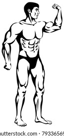 vector stylized illustration of a figure athlete posing-bodybuilder with rippling muscles