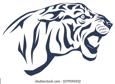 vector stylized illustration - the head of a growling tiger