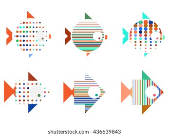 Vector stylized illustration or icon of Fish in the form of arrow or a circle. Logo design for the company.