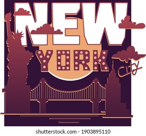 Vector stylized illustration. Statue of Liberty and the text New York.
Country symbol.