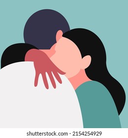 Vector Stylized Illustration Of Two Hugging People In Love In A Nice Color Palette. Useful For Valentine's Day Card Or International Hug Day, Flyers, Wedding Invitations, Love Declarations, Print, Web