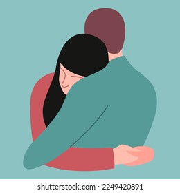 vector stylized illustration of two hugging people in love in a pastel trendy color palette. useful for Valentine's Day card or International Hug Day, flyers, posters, banners, declarations of love