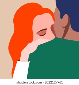 vector stylized illustration of two people in love hugging in a nice color palette. can be used as a card for Valentine's Day or International Hug Day, for print, flyers, wedding invitations.