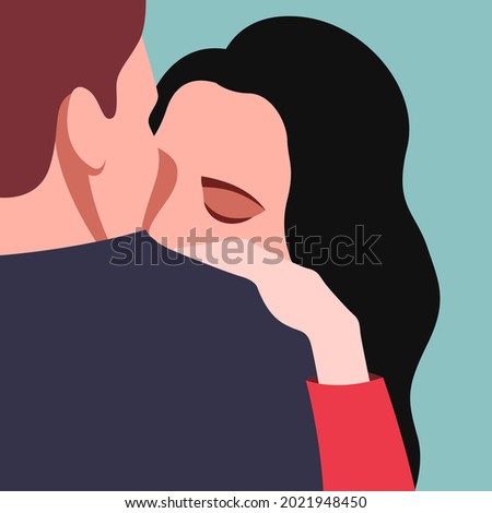 vector stylized illustration of two people in love hugging in a nice color palette. can be used as a card for Valentine's Day or International Hug Day, for print, flyers, wedding invitations.