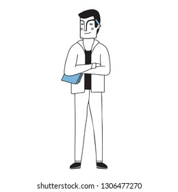 Vector stylized illustration of a young man. Illustration of a student standing.