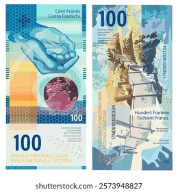 Vector stylized image of 100 Swiss francs paper bill