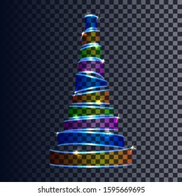 Vector stylized image of a Christmas tree in the form of colored translucent gradient tapes. EPS10.