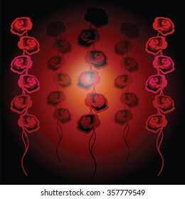 Vector stylized image of colorful roses on dark background 
