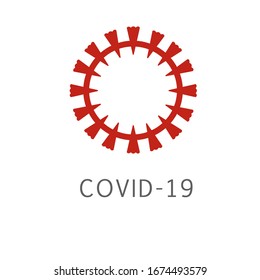 Vector stylized image of a coronavirus microbe molecule under a microscope. Red germs on a white background. Dangerous covid19 virus from Wuhan.  