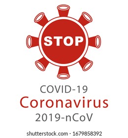 Vector stylized image of a coronavirus molecule under the microscope on a white background. Icon, banner, logo of a dangerous Chinese microbe from Wuhan. Picture 2019-ncov infection. Stop coronavirus.