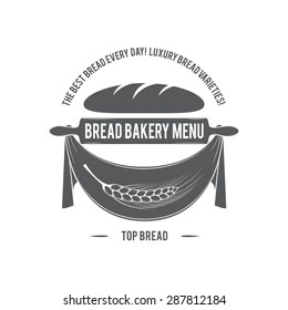 Vector stylized image of the ears, rolling pin for rolling dough and bread, drawn in the form of a logo.