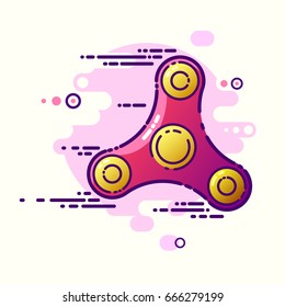 Vector stylized image of a flying and spinning spinner, a popular modern toy for children and meditation. Linear image of a high speed spinning spinner.