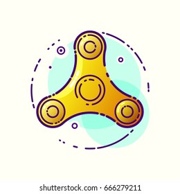 Vector stylized image of a flying and spinning spinner, a popular modern toy for children and meditation. Linear image of a high speed spinning spinner.