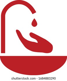 Imagen estilizada vectorial del lavado de manos. icono de lavado manual. Tapa estilizada, lavabo, mano y gota

