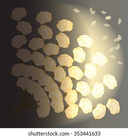 Vector stylized image of roses bouquet on dark gray background with shine