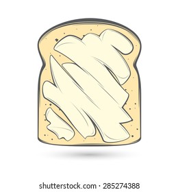 Vector stylized image of a slice of bread in a toast spread with a thick layer of butter.