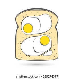 Vector stylized image of a slice of bread in a toast with fried fried eggs on it.