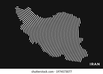 Vector of Stylized Iran Map in Simple Striped White Flat Line on Black Background.