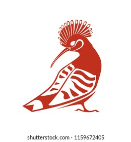 Vector stylized isolated single-color image of a hoopoe