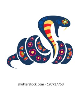 vector stylized isolated snake with geometric decorative pattern