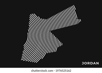 Vector of Stylized Jordan Map in Simple Striped White Flat Line on Black Background.