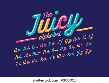 Vector of stylized juicy font and alphabet