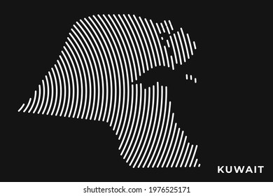 Vector of Stylized Kuwait Map in Simple Striped White Flat Line on Black Background.