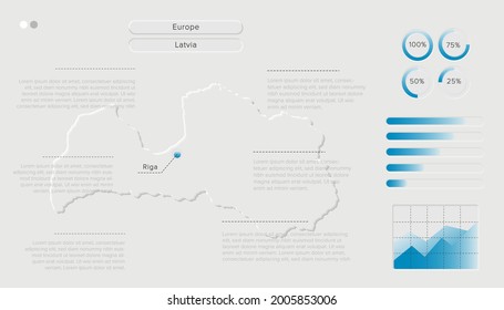Vektorgrafik stylisierter lettischer Karte in Simple; weich; und Clear Futuristic Neumorphism Design auf weißem Hintergrund. Minimalistisches weißes Infografik 3D-Papier für User Interface Element.