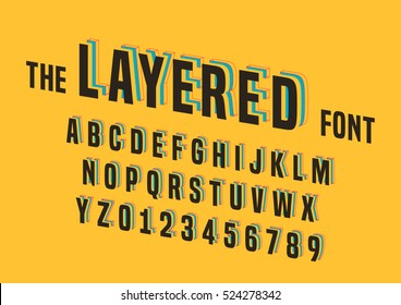 Vector of stylized layered font and alphabet