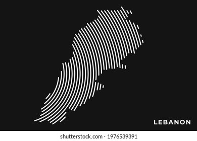 Vector of Stylized Lebanon Map in Simple Striped White Flat Line on Black Background.