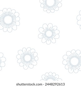 Vector stylized line floral print. Decorative flower seamless pattern. Linear flowers in delicate palette on white background. Botanical repeating ornament. 