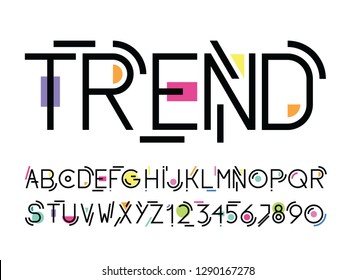 vector of stylized line modern font and alphabet with color elem