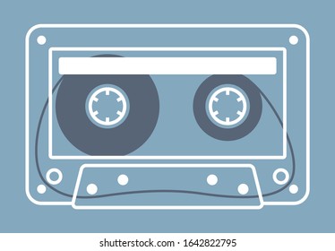 Vector stylized line old compact audio cassettes. Isolated on blue background
