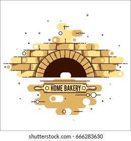 Vector stylized linear image of the oven, wood burning stoves, for logo, restaurants, websites and advertising. A brick oven with a rolling pin for dough and a name, a place for advertising.