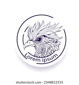 Vektorstilisiertes Logo mit Vogelkopf und Platz für Ihren Text. Einzeln auf weißem Hintergrund. 