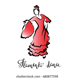 Vector stylized logo of a flamenco dancer, dance of a girl with a fan,