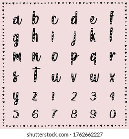 Vector of stylized lovely font alphabet and number. Pink wallpaper.