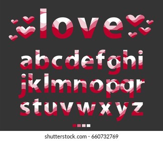 Vector of stylized lowercase red font and alphabet