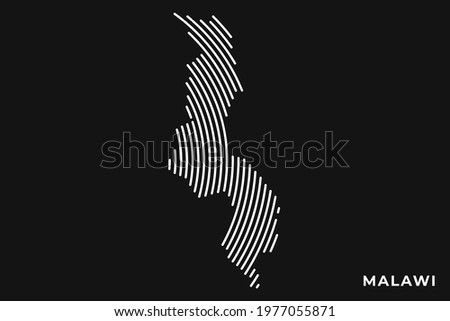 Vector of Stylized Malawi Map in Simple Striped White Flat Line on Black Background.
