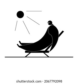 Vector stylized man resting in a chair after work, gardener icon, spring-summer garden work, gardening