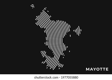 Vector of Stylized Mayotte Map in Simple Striped White Flat Line on Black Background.