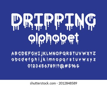 Vector of stylized melted alphabet design with uppercase, lowercase, numbers and symbols