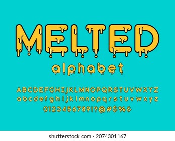 Vector of stylized melted alphabet design with uppercase, lowercase, numbers and symbols