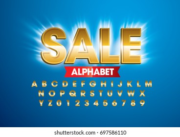 Vector of stylized metallic font and alphabet